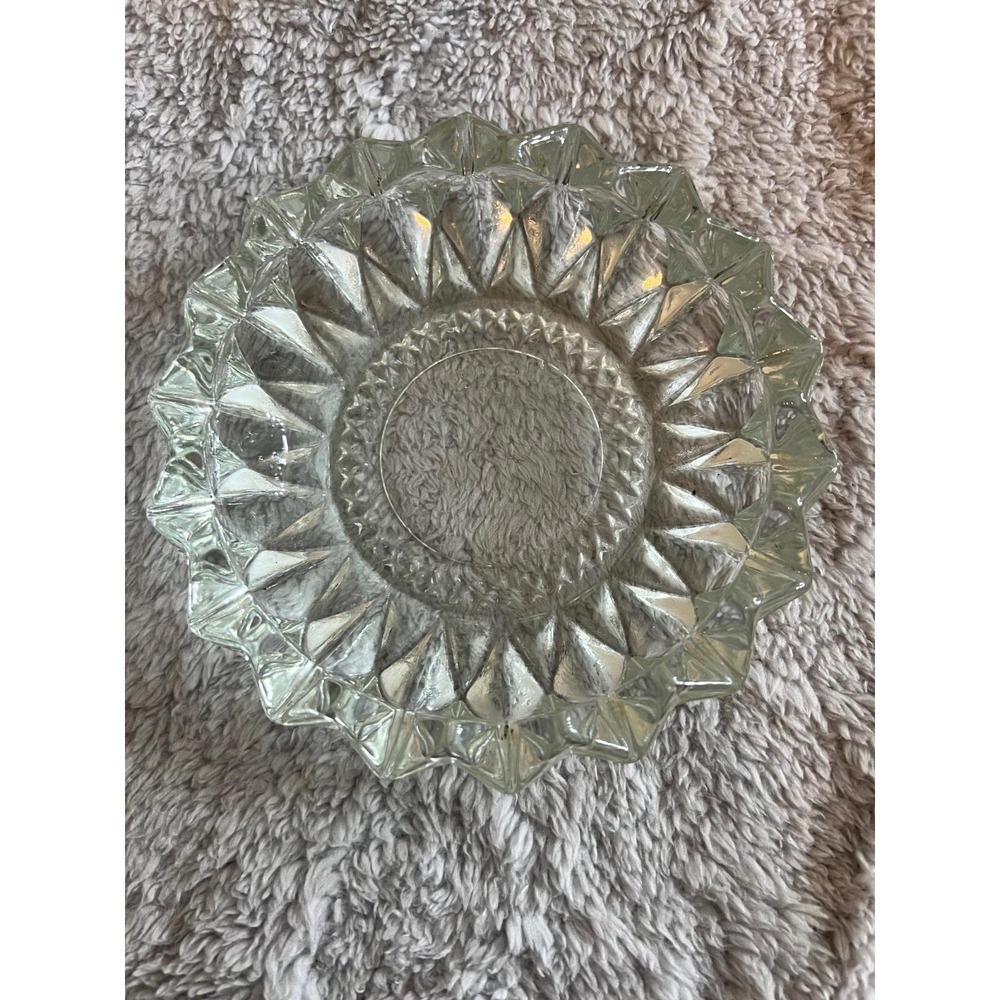 Glass Ashtray Faceted Sawtooth Edge 6" Round Clear Catchall KIG Indonesia VTG